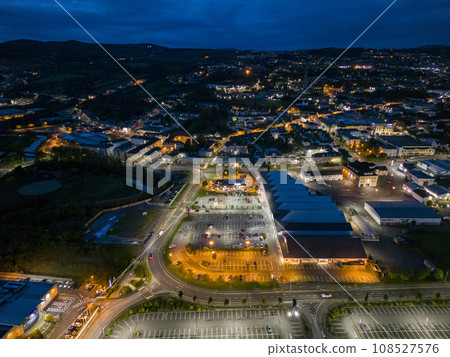 Aerial night view of the Letterkenny, County Donegal, Ireland 108527576