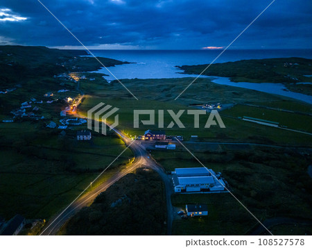 Aerial night view of Glencolumbkille in County Donegal, Republic of Irleand Aerial night view of Glencolumbkille in County Donegal, Republic of Irleand 108527578