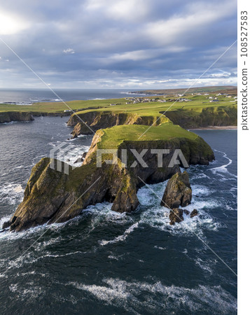 Aerial view of the beautiful coast at Malin Beg in County Donegal, Ireland. 108527583