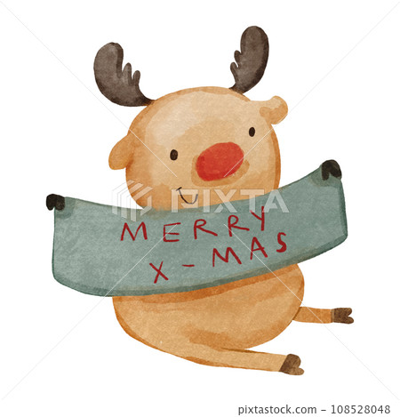 Reindeer . Christmas theme . Watercolor paint cartoon characters . Isolated . Set 4 of 4 . illustration . Reindeer . Christmas theme . Watercolor paint cartoon characters . Isolated . Set 4 of 4 . illustration . 108528048