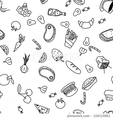 Vector seamless pattern with food doodles. Vector seamless pattern with food doodles. 108529861