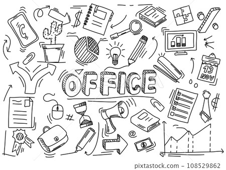 Set of business doodle pictures. Vector illustration. Set of business doodle pictures. Vector illustration. 108529862