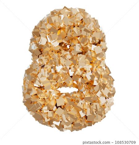 Golden number eight, isolated on white background. Symbol 8, made from shiny gold particles. Trendy, luxury, modern design element. Cut out object. Anniversary or eighth birthday. Special event. 3D. Golden number eight, isolated on white background. Symbol 8, made from shiny gold particles. Trendy, luxury, modern design element. Cut out object. Anniversary or eighth birthday. Special event. 3D. 108530709