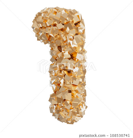 Golden number one, isolated on white background. Symbol 1, made from shiny gold particles. Trendy, luxury, modern design element. Cut out object. Anniversary or first birthday. Special event. 3D. 108530741
