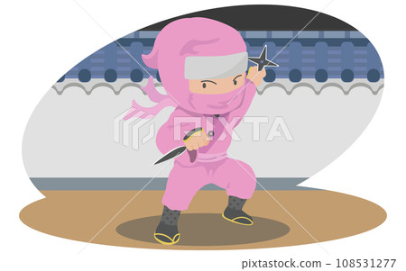 Kunoichi holding shuriken and kunai 108531277