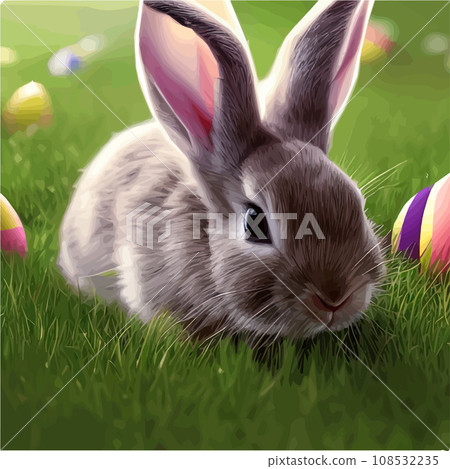 Cute little rabbit for Easter spring holiday , spring holiday .Easter landscape , Wildlife forest, park, meadow and farm animals. Nice rabbit sitting on the meadow grass grass Cute little rabbit for Easter spring holiday , spring holiday .Easter landscape , Wildlife forest, park, meadow and farm animals. Nice rabbit sitting on the meadow grass grass 108532235