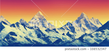 Fantasy epic magic mountain landscape. Mystical winter valley valley , Panoramic view of big mountains . Mountains landscape. Rural nature background. hills horizon 108532347