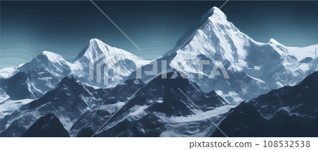 Fantasy epic magic mountain landscape. Mystical winter valley valley , Panoramic view of big mountains . Mountains landscape. Rural nature background. hills horizon 108532538