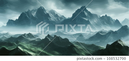 Fantasy epic magic mountain landscape. Mystical winter valley valley , Panoramic view of big mountains . Mountains landscape. Rural nature background. hills horizon Fantasy epic magic mountain landscape. Mystical winter valley valley , Panoramic view of big mountains . Mountains landscape. Rural nature background. hills horizon 108532700