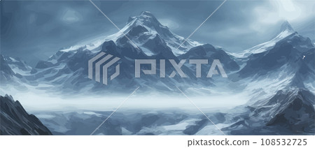 Fantasy epic magic mountain landscape. Mystical winter valley valley , Panoramic view of big mountains . Mountains landscape. Rural nature background. hills horizon 108532725