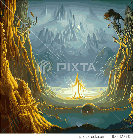 A surreal landscape with abstract trees and clouds melting islands off ground. illustration, Dreamy surreal fantasy landscape, lush vegetation ad flowers, pastel colors, digital illustration A surreal landscape with abstract trees and clouds melting islands off ground. illustration, Dreamy surreal fantasy landscape, lush vegetation ad flowers, pastel colors, digital illustration 108532738
