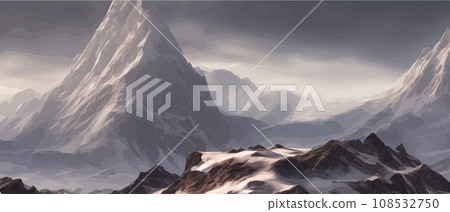Fantasy epic magic mountain landscape. Mystical winter valley valley , Panoramic view of big mountains . Mountains landscape. Rural nature background. hills horizon Fantasy epic magic mountain landscape. Mystical winter valley valley , Panoramic view of big mountains . Mountains landscape. Rural nature background. hills horizon 108532750