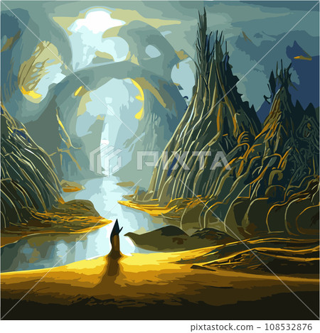 A surreal landscape with abstract trees and clouds melting islands off ground. illustration, Dreamy surreal fantasy landscape, lush vegetation ad flowers, pastel colors, digital illustration A surreal landscape with abstract trees and clouds melting islands off ground. illustration, Dreamy surreal fantasy landscape, lush vegetation ad flowers, pastel colors, digital illustration 108532876