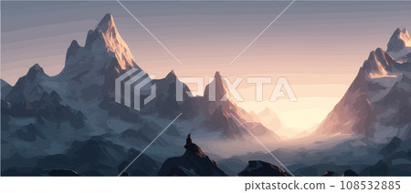 Fantasy epic magic mountain landscape. Mystical winter valley valley , Panoramic view of big mountains . Mountains landscape. Rural nature background. hills horizon 108532885