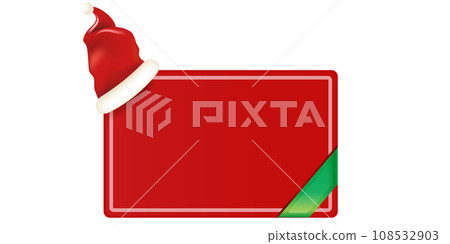 Blank red christmas banner with button and santa hat isolated on white background. Vector horizontal Christmas greeting card, poster and label design template. Christmas social media post template 108532903