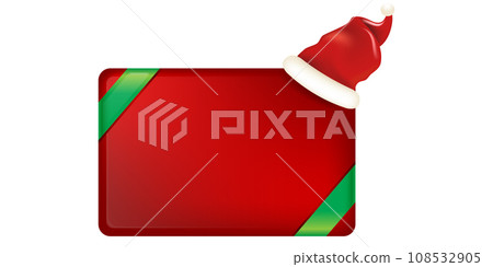 Blank red christmas banner with button and santa hat isolated on white background. Vector horizontal Christmas greeting card, poster and label design template. Christmas social media post template 108532905