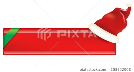 Blank red christmas banner with button and santa hat isolated on white background. Vector horizontal Christmas greeting card, poster and label design template. Christmas social media post template 108532908