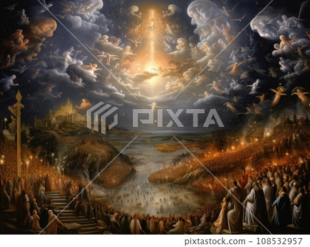 All Saints Day, the souls of the dead return home, oil illustration AI 108532957