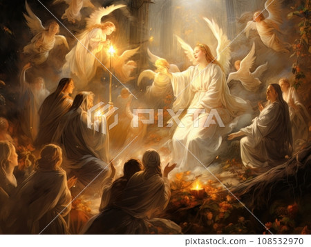All Saints Day, the souls of the dead return home, oil illustration AI All Saints Day, the souls of the dead return home, oil illustration AI 108532970