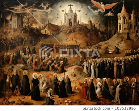 All Saints Day, the souls of the dead return home, oil illustration AI 108532986