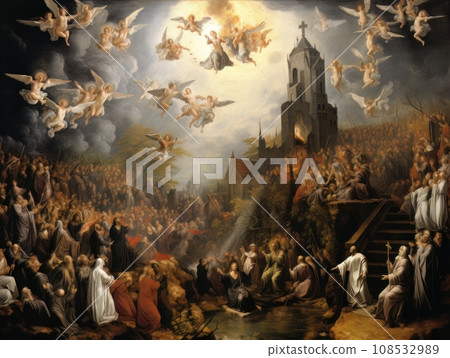 All Saints Day, the souls of the dead return home, oil illustration AI 108532989