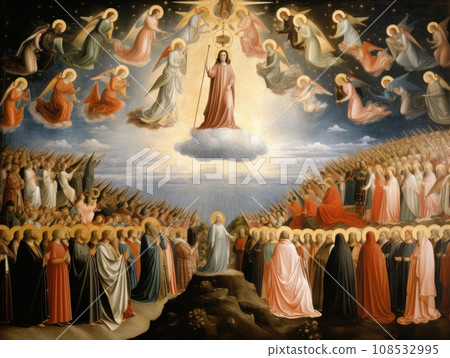 All Saints Day, the souls of the dead return home, oil illustration AI All Saints Day, the souls of the dead return home, oil illustration AI 108532995
