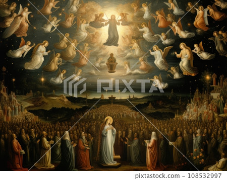 All Saints Day, the souls of the dead return home, oil illustration AI 108532997