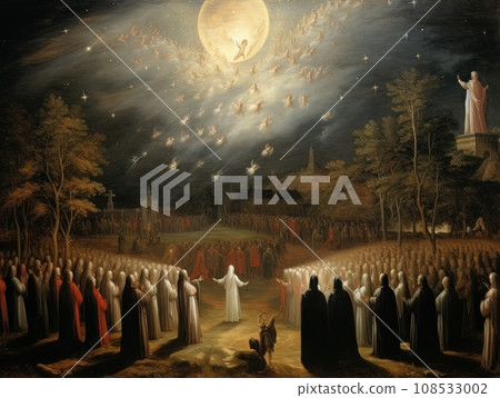 All Saints Day, the souls of the dead return home, oil illustration AI 108533002