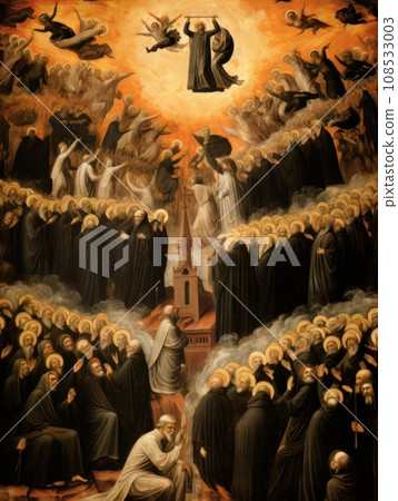 All Saints Day, the souls of the dead return home, oil illustration AI 108533003