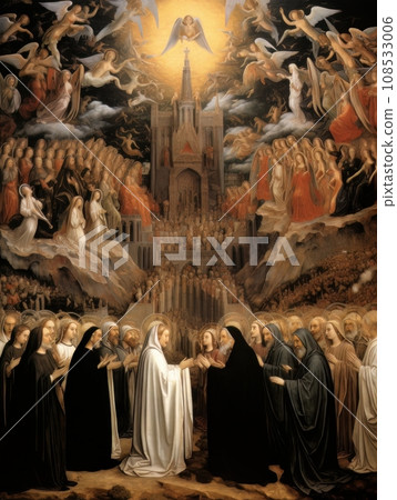 All Saints Day, the souls of the dead return home, oil illustration AI 108533006