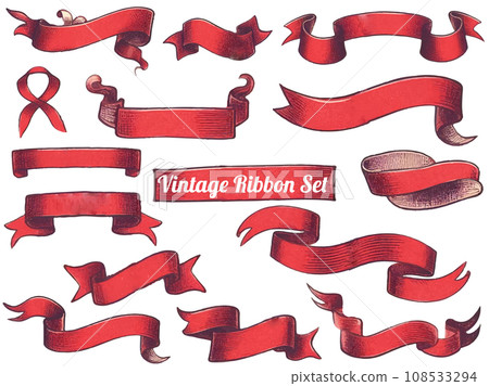 Vintage red ribbon variation set Vintage red ribbon variation set 108533294