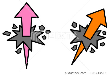 Illustration of an arrow breaking through the wall of limitations and rising rapidly upwards 108533515