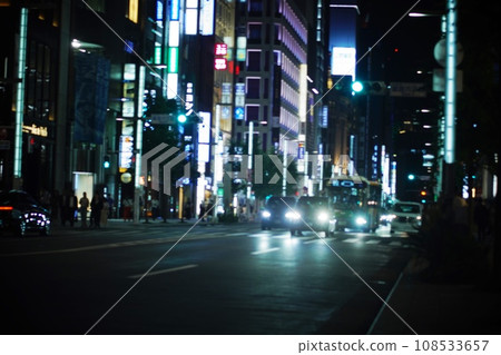 Traffic and road conditions in Ginza at night Traffic and road conditions in Ginza at night 108533657