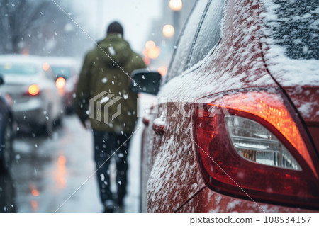 Cars on traffic jam in a blizzard 108534157