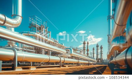 Industrial zone, steel pipelines 108534344