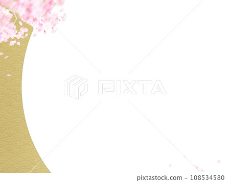 Simple Japanese style frame with gold leaf and cherry blossoms 108534580