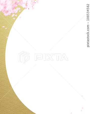 Simple Japanese style frame with gold leaf and cherry blossoms Simple Japanese style frame with gold leaf and cherry blossoms 108534582