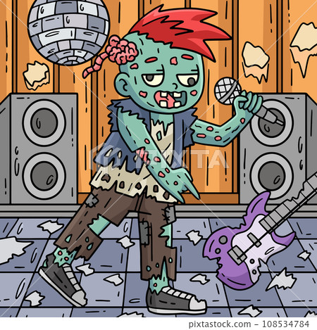 Zombie Rocker Colored Cartoon Illustration 108534784