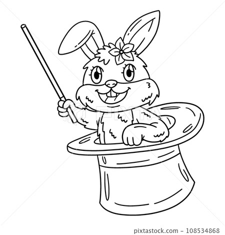 Circus Rabbit in Magician Hat Isolated Coloring  108534868