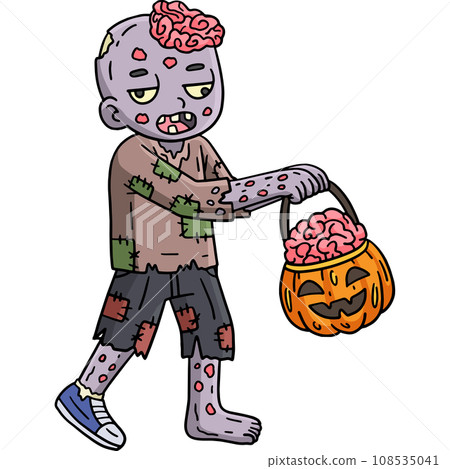 Zombie with Halloween Basket Cartoon Clipart Zombie with Halloween Basket Cartoon Clipart 108535041