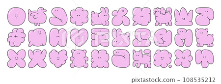 Bubble abstract shapes sticker pack. Funky balloon organic elements icon sign character in trendy retro y2k style. Cartoon graffiti vector illustration isolated on white background. 108535212