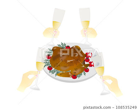 Toast with a whole turkey and Christmas champagne 108535249