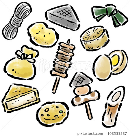 Oden classic ingredients set Brush touch illustration 108535287