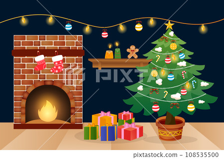 Merry Christmas and Happy New Year greeting card, vector illustration. 108535500