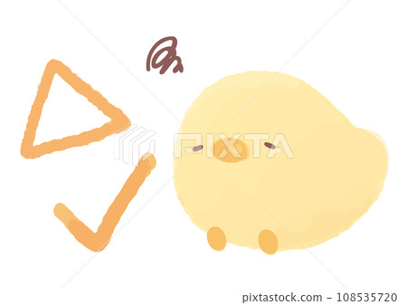 A chick who is worried about incorrect marking marks, triangles and check marks 108535720