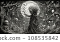 Dark trees moon kirigami. Scary man and skulls 108535842
