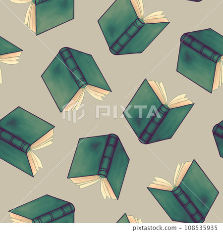 Seamless pattern with books. Cute hand drawn illustration. Background texture for fabric, stationary, design, print. 108535935