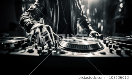 Dj hands on turntable at night, AI Dj hands on turntable at night, AI 108536013