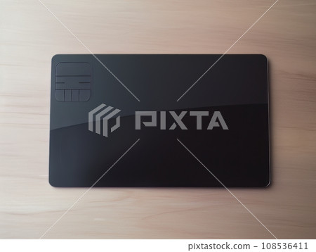 Black bank credit card on wooden table isolated AI 108536411