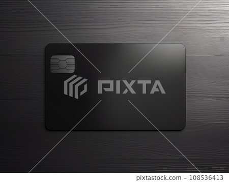 Black bank card on black background isolated AI 108536413
